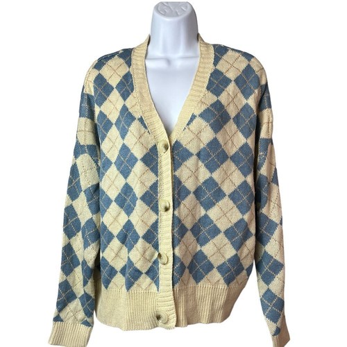 Womens Argyll Cardigan Size L Retro Preppy Academia Quiet Luxury Vintage Capsule