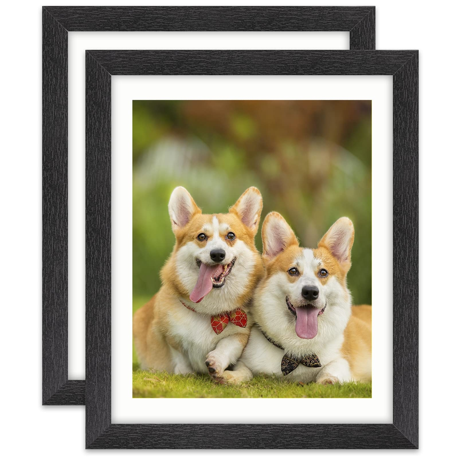 8x10 Picture Frames Set of 2 Black Wood Grain Photo Frame for Gallery Wall-image