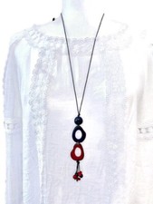 Long Tagua Nut Necklace in Blue and Red Vegetable Ivory Necklace TAG539