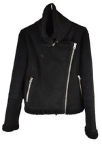 Zara BAsic Damen Faux Wildleder Lammfell Biker Style Jacke Gr. M Schwarz