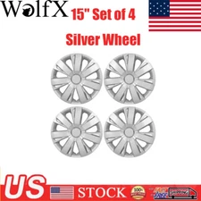 15" Set of 4 Silver Wheel Covers Snap On Full Hub Caps fit R15 Tire & Steel Rim