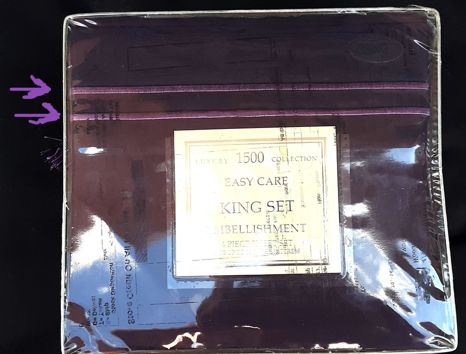 Luxury 1500 Collection Easy Care King 4 Pc Sheet Set Embellishment Purple - Image 2 of 4