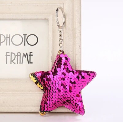 KEYCHAIN Star Sequin Rose Pink Car Keyring Holder Add Sparkle to your Bag Charm