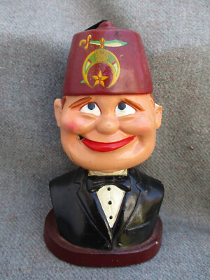 VINTAGE PAPER MACHE MASONIC SHRINER BOBBLE HEAD NODDER MISSING CIGARETTE HOLDER