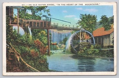 #ad Vintage 1936 Old Water Wheel Postcard Great Smoky Mountains Virginia Posted $6.39
