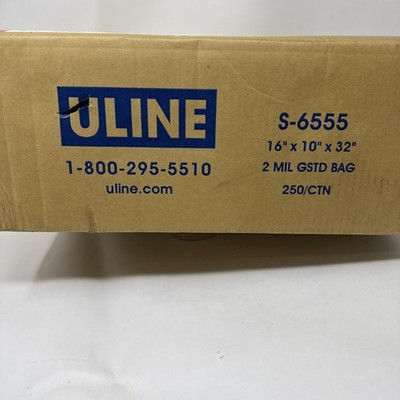 250 ULINE S-6555 S6555 16'' x 10'' x 32'' 2 mil  Gusseted Poly Bag FDA USDA