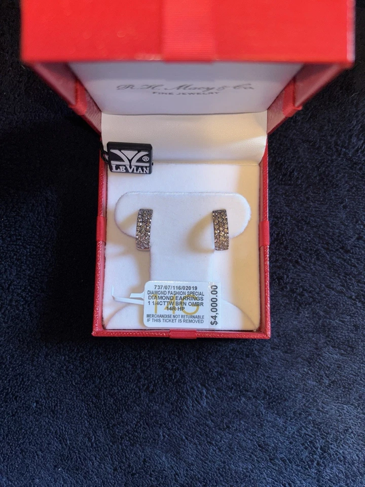 14k Rose Gold Le Vian Ombre Chocolate Diamond & Nude Omega Hoop Earrings - Image 2 of 4