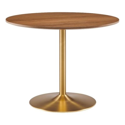 Modway Amuse 40'' Metal & MDF Dining Table in Gold and Walnut