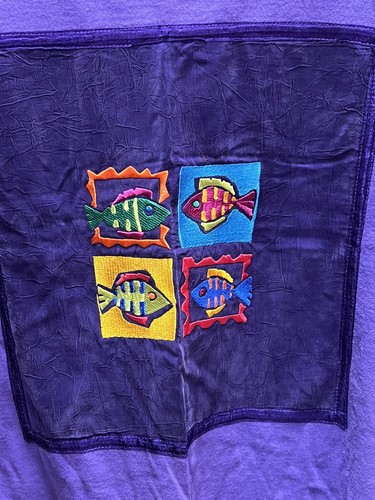 Vintage 90s JOHNNY WAS T-Shirt Dress Purple Embroidered Fish | Sz Sm - Picture 3 of 7