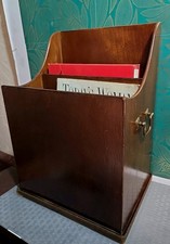 Vintage Bombay Co Mahogany Magazine Storage Rack Display Brass Carrying Handles