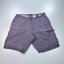 Saks Fith Avenue Chino Shorts Mens 34 Purple Linen Flat Front Preppy 9"