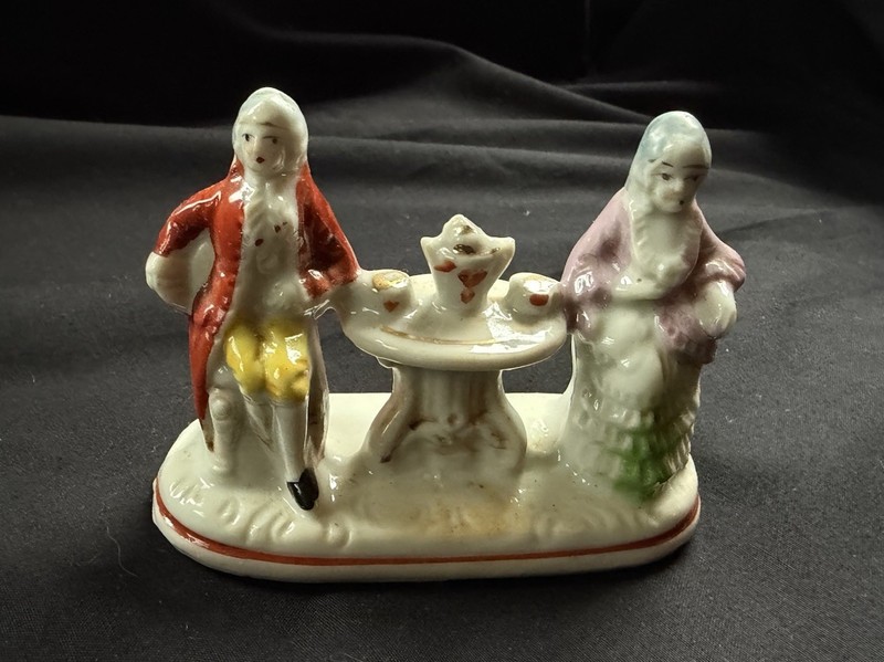 Vintage Miniature Couple Having Tea Ceramic Figurine Japan 3.5” X 2.5” X 1.5”