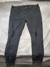 Boohoo Jeans Womens Size 20 Black Denim Washed Distressed Flat Front Raw Hem