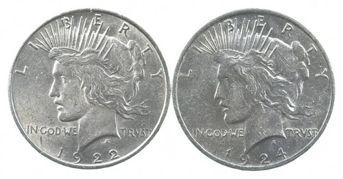 1922 & 1924 & Peace Silver Dollar $1 Bullion Collection Lot *879