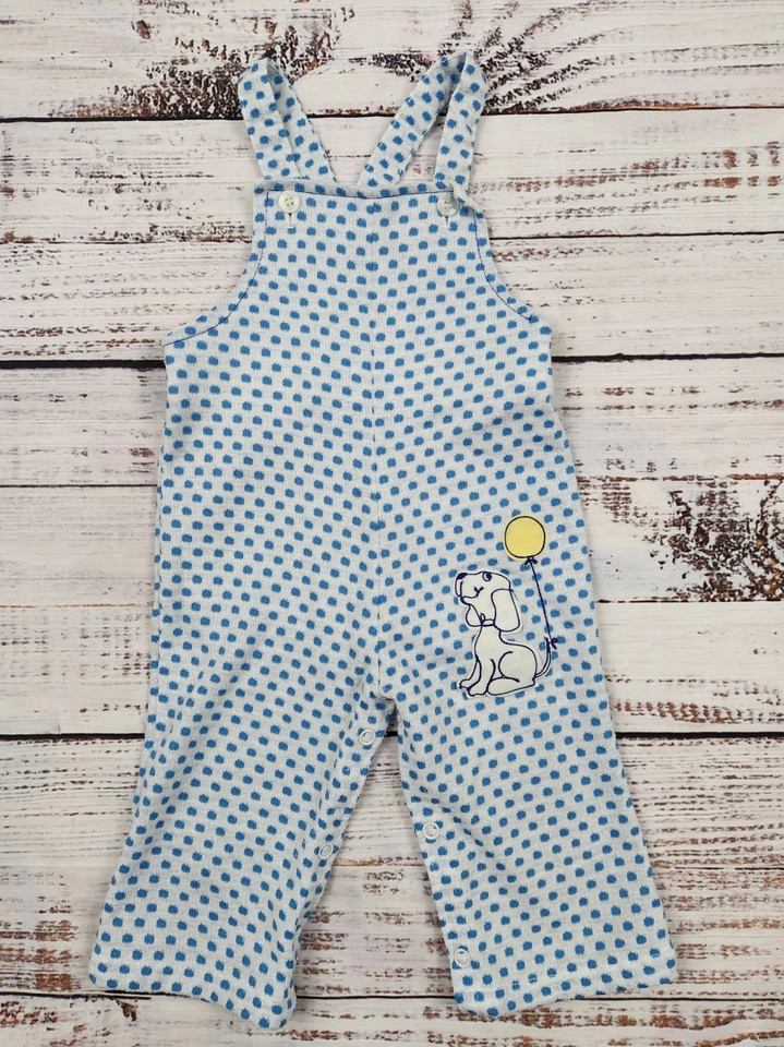 Vintage Wonderalls 12M Blue Dot Puppy Balloon Overalls 12 Months – Made in USA - Image 2 of 4