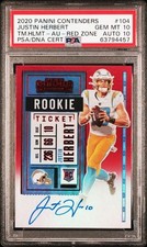 2020 Panini Contenders Variation Justin Herbert Rookie RC Red Zone PSA 10 Auto