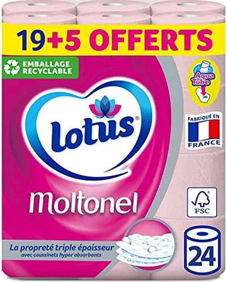 Lot 24 Rouleaux Papier Toilette Moltonel Rose Triple Épaisseur AquaTube 24 - Photo 4/4