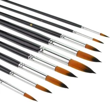 9pcs Round Pointed Tip Pony Hair Artists Filbert Size 0, 