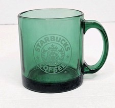 Starbucks Green Glass Coffee Mug Cup Siren Mermaid Logo Etched Made in USA
