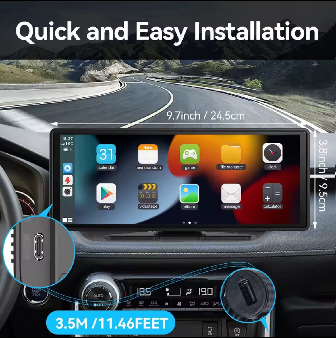 Autoradio Portatile 9'' Wireless CarPlay e Android Auto GPS Universale - 4