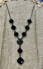 Vintage Whimsigoth Black Faceted Glass Rhinestones Art Deco Style 1980s