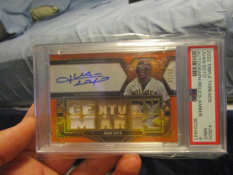 2022 TOPPS TRIPLE THREADS JUAN SOTO CENTURY MARKS AUTO/RELIC -#9/18- PSA GRADE 9