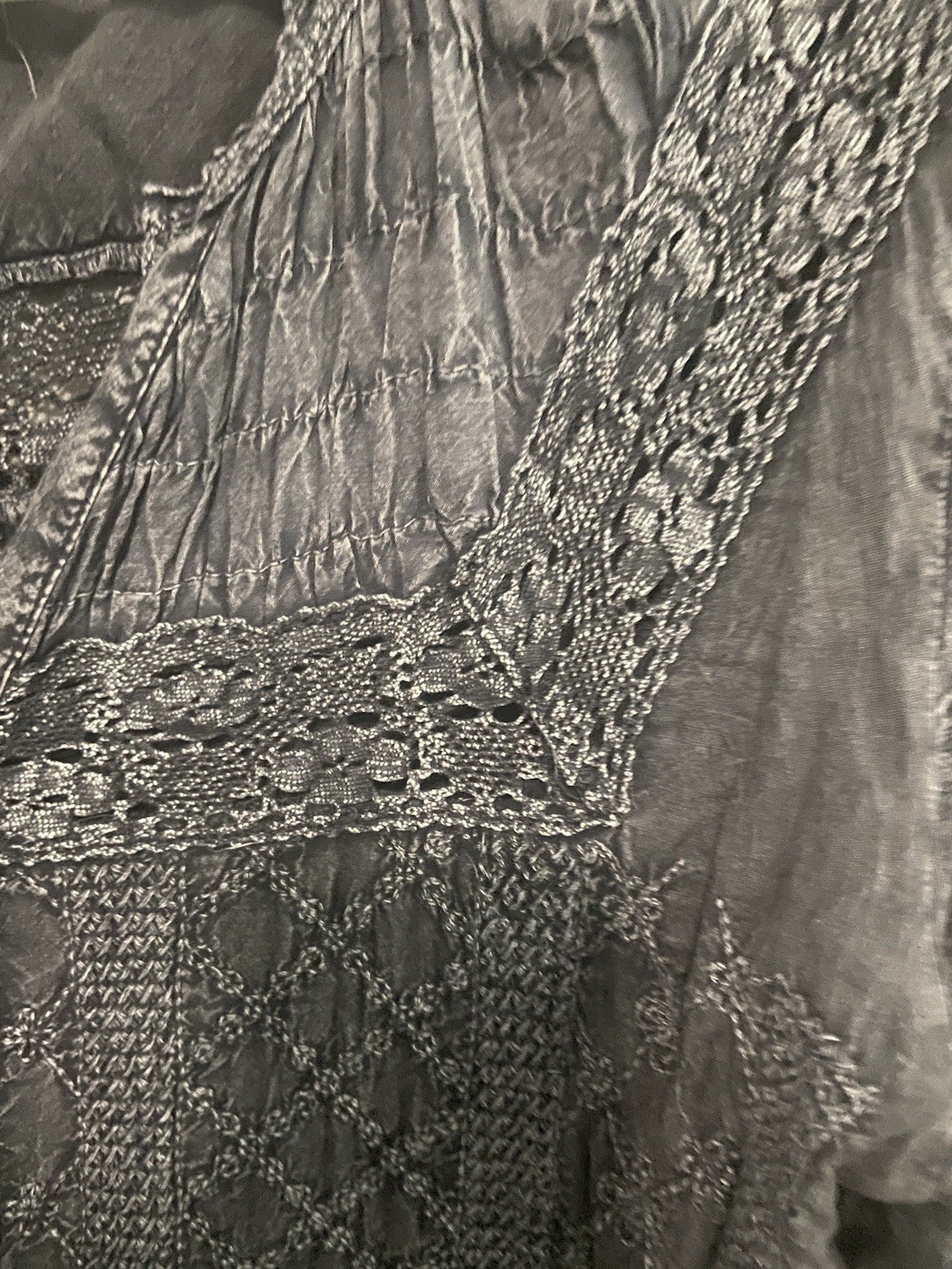 Solitaire Grey Macrame Lace Button Down Top W/Rol… - image 3