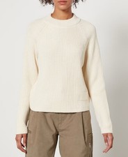 AMI PARIS IVORY LOGO PATCH CREWNECK SWEATER SZ S