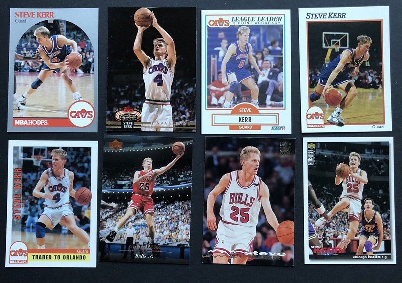 Steve Kerr Eight (8) Card Lot Current Warriors HC Bulls Cavs NBA Hoops Topps TSC