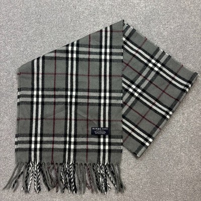Burberry London Schal 56x12 cm Grau Nova Check 100% Lammwolle England Made