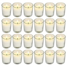 24 Pack Ivory Unscented Votive Glass Candles for Wishing, Hydrotherapy, Weddi...