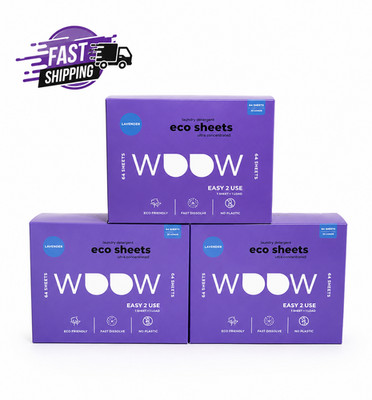 WOOW Eco Sheets Laundry Detergent 3-Pack Lavender Scent 64 Sheets Each fast ship