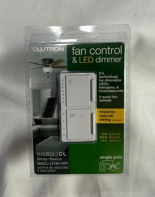 Lutron Maestro Fan Control LED Dimmer Switch White MACL-LFQH-WH Single Pole NEW