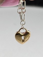 Tiffany  Co 925 18k Rose Gold Heart Lock Charm Authentic Bracelet- Preowned