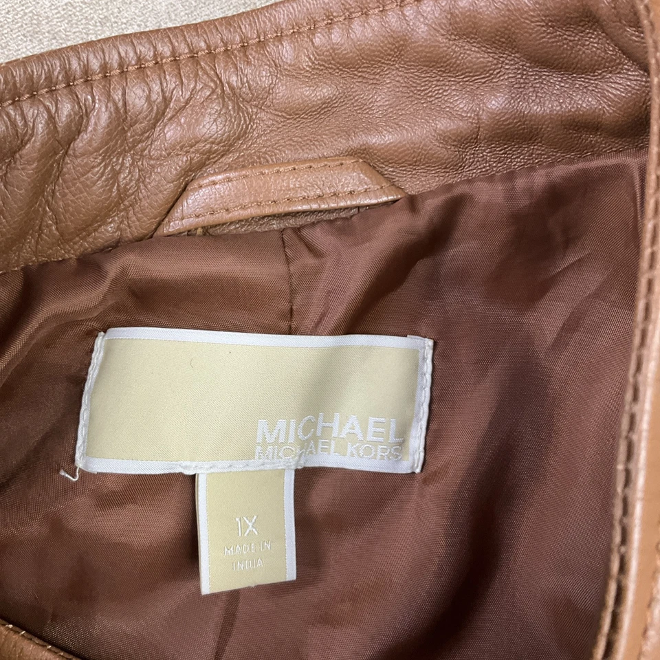 Michael Kors Jacket Lambskin Leather Moto Asymmetrical Zip Pockets Women Sz 1X - Image 2 of 4