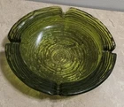 Vintage Ashtray 6” Ribbed Green Heavy Large Thick Glass Anchor Hocking Soreno