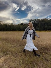 GAP White Spaghetti Strap Eyelet Ruffled Cotton Dress size XL Maxi Empire Waist