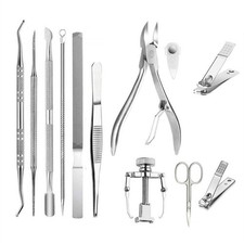 12Pcs Stainless Steel Ingrown Toenail File Lifter Nail Clipper Pedicure Tool Kit