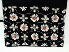 Black Velvet Beaded Pearl Evening Bag Purse Vintage 90s Made in India Never Used