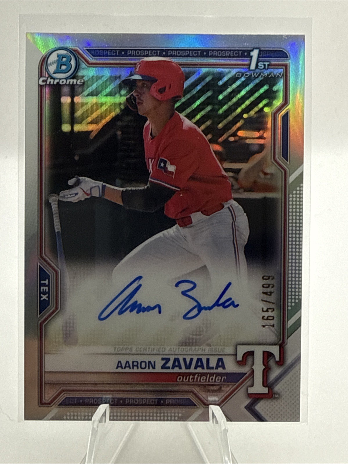 2021 Bowman Draft Chrome Aaron Zavala 1st Bowman Auto Refractor #/499 Rangers