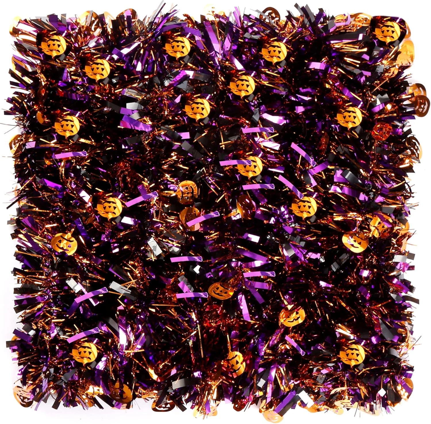 6 Pcs 39.3Ft Halloween Tinsel Garland Metallic Tinsel Twist Mixed Color Pumpkin