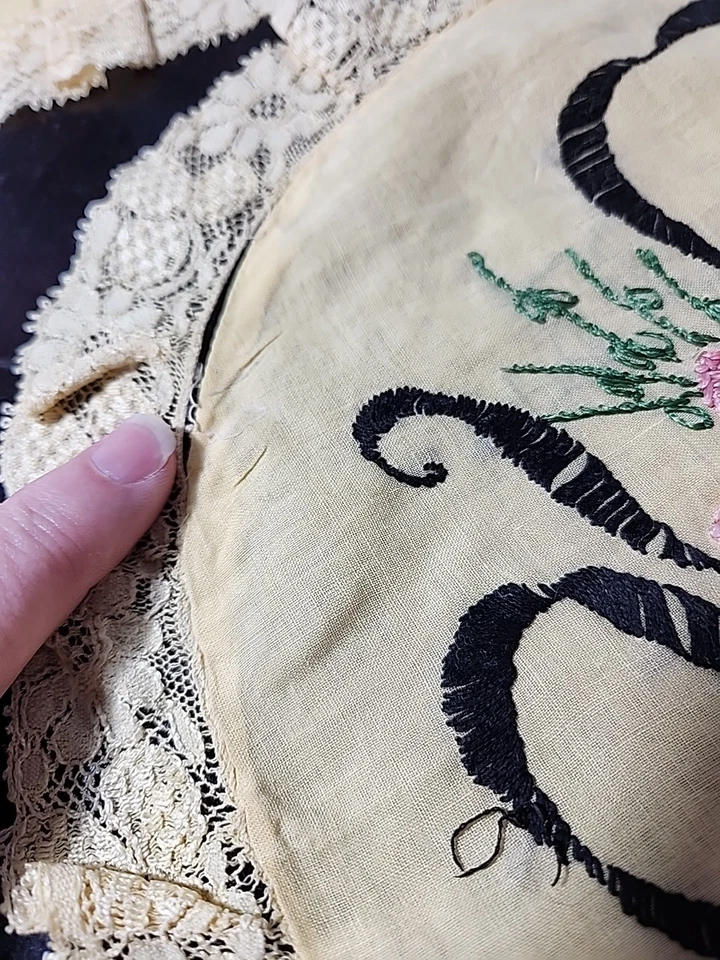 2 fundas de almohada toudoir vintage años 20 amarillo gasa bordada floral encaje Belle Foto 4 de 4