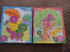 Lot 2 Vtg Barney Baby Bop Puzzles 24 Pc Purple Dinosaur MB COMPLETE