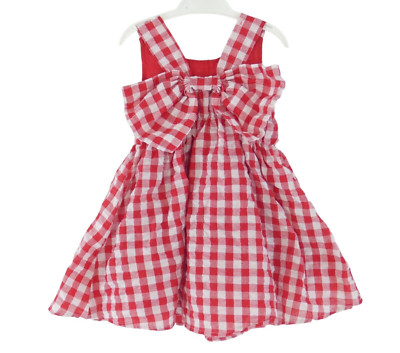 Mädchen Kleid rot weiß Gingham süß Schleife Detail ärmellos Baby Kleinkind 12 18 Monate