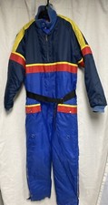 VTG UPC Snowmobile Ski Snow Suit MED Belted Coverall '70s USA Blue Colorblock