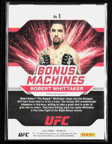 2022 Panini Prizm UFC #3 Robert Whittaker Bonus Machines - Picture 2 of 2