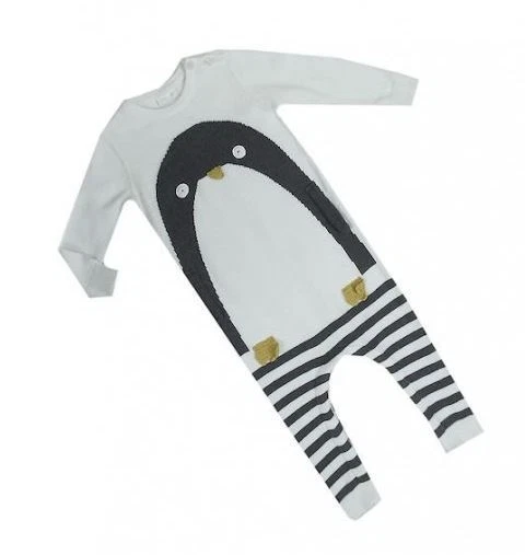 Ex Store Baby Jungen Pinguin Streifen Feinstrick Weihnachten Strampler Alter 3 6 9 18 24