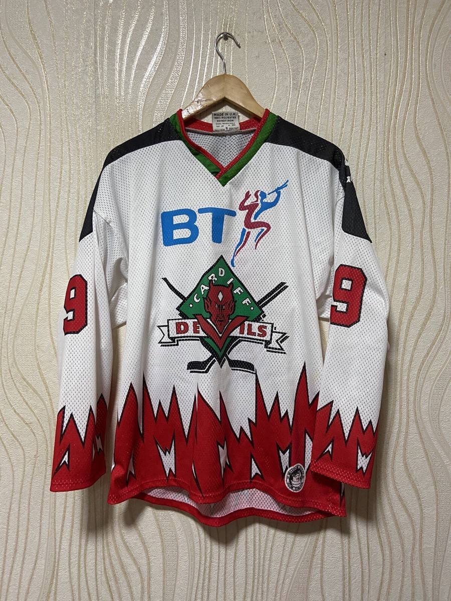 CARDIF DEVILS HOCKEY SHIRT JERSEY SHINE DOG sz M MEN WHITE #9