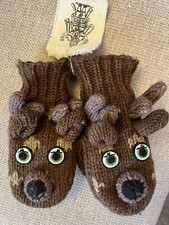 NIRVANNA DESIGNS DEER Hand Made in Nepal Wool KID'S M/L Mittens