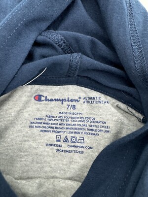 Champion Navy Blue Gray Graphic Print Pullover Hoodie Boys Size 7